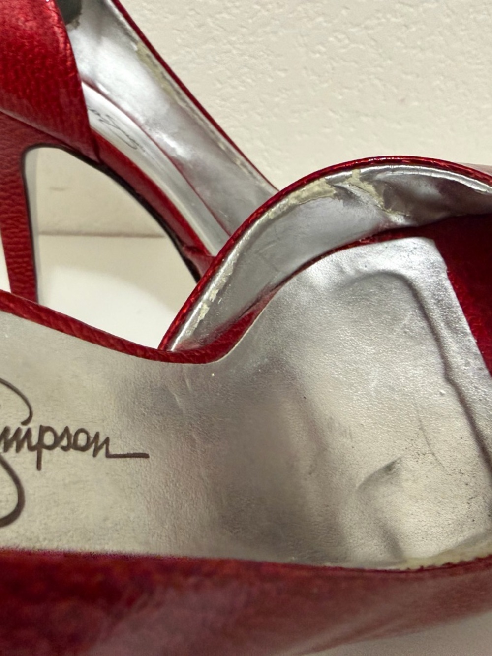 Jessica Simpson Metallic Red Peep-Toe Stiletto Heels - Picture 6 of 8